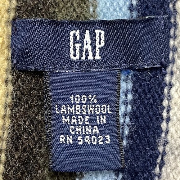 𝅺100% Lambswool Striped Scarf Yellow Green Blue White Gap - Picture 4 of 5